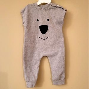 Grey puppy face footless romper